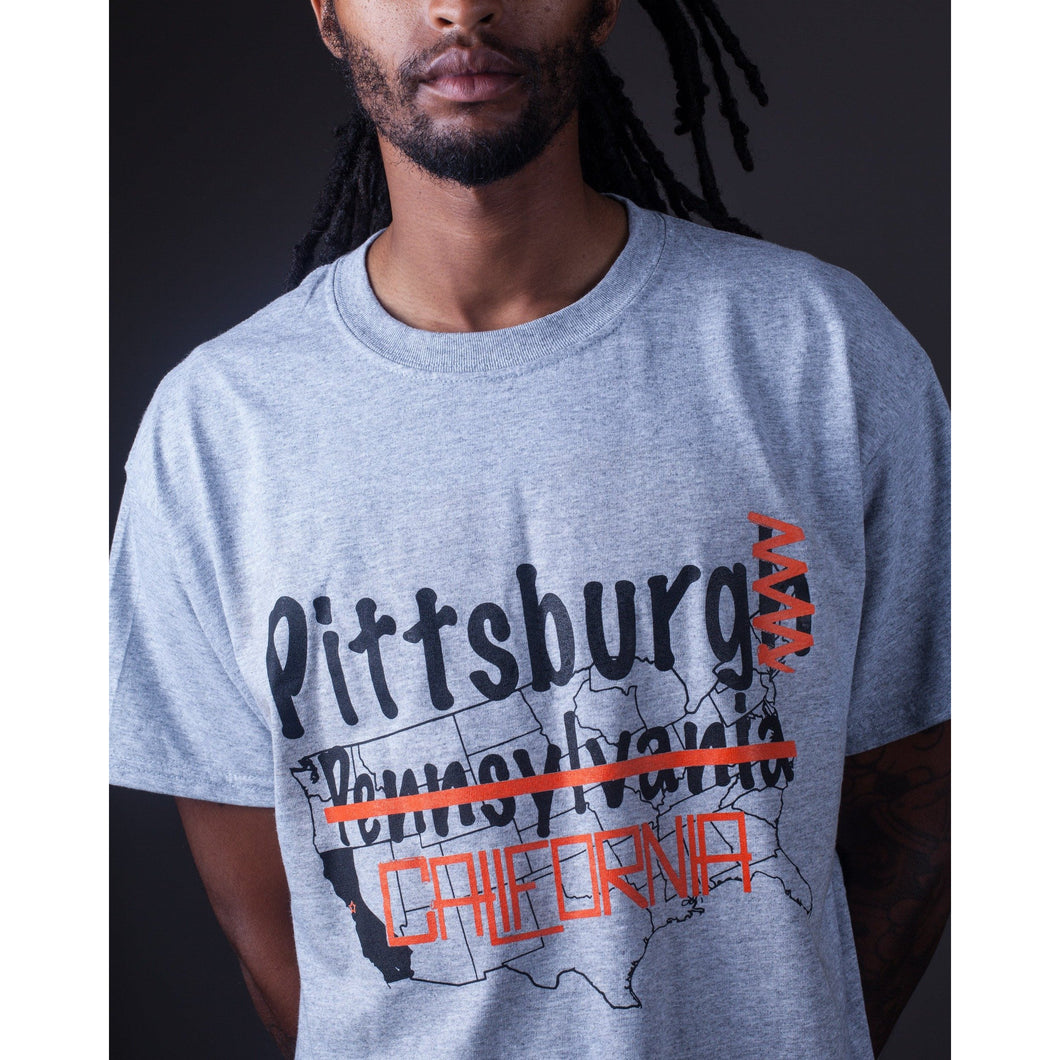 Pittsburg, CA Tee (Black/Orange On Sport Gray)