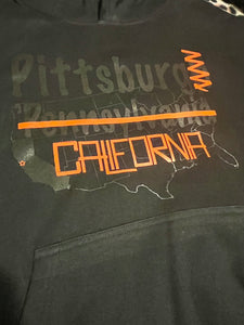 Pittsburg, CA Fleece Hoodie (Black On Black)