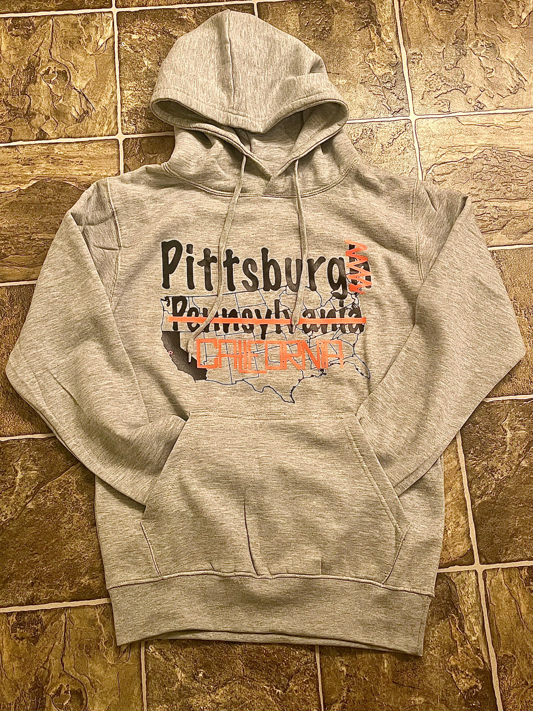 Pittsburg, CA Fleece Hoodie (Black On Gray)